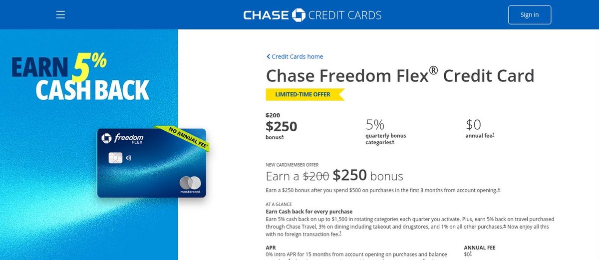 Chase's offer page