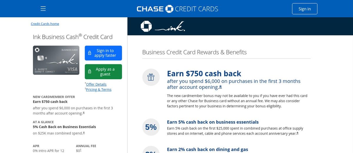 Chase's offer page
