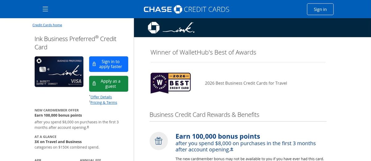 Chase's offer page