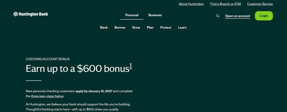 Huntington's offer page