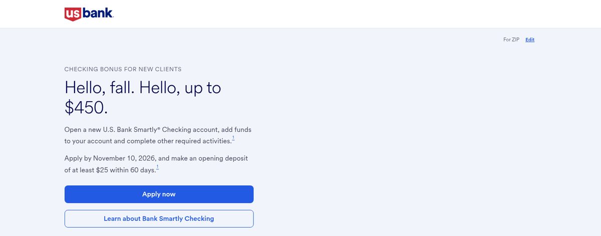 U.S. Bank's offer page